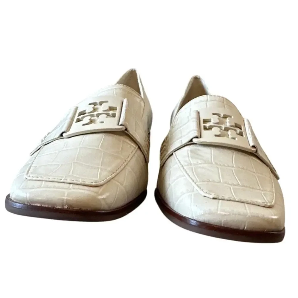 Tory Burch Georgia Croc Embossed Ivory Loafers Size 7